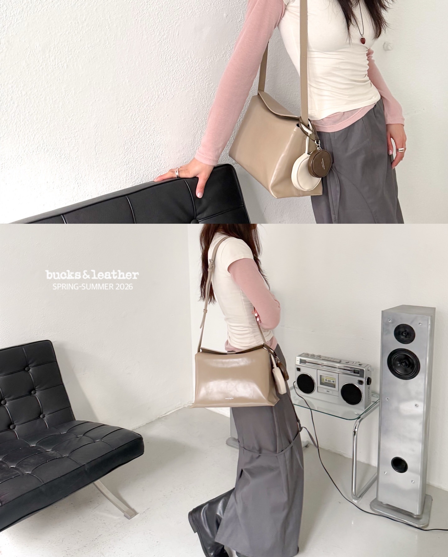 【26SS新皮】預訂_牛皮亮面 Bread bag 磁吸枕頭包 (L) By Bucks & leather