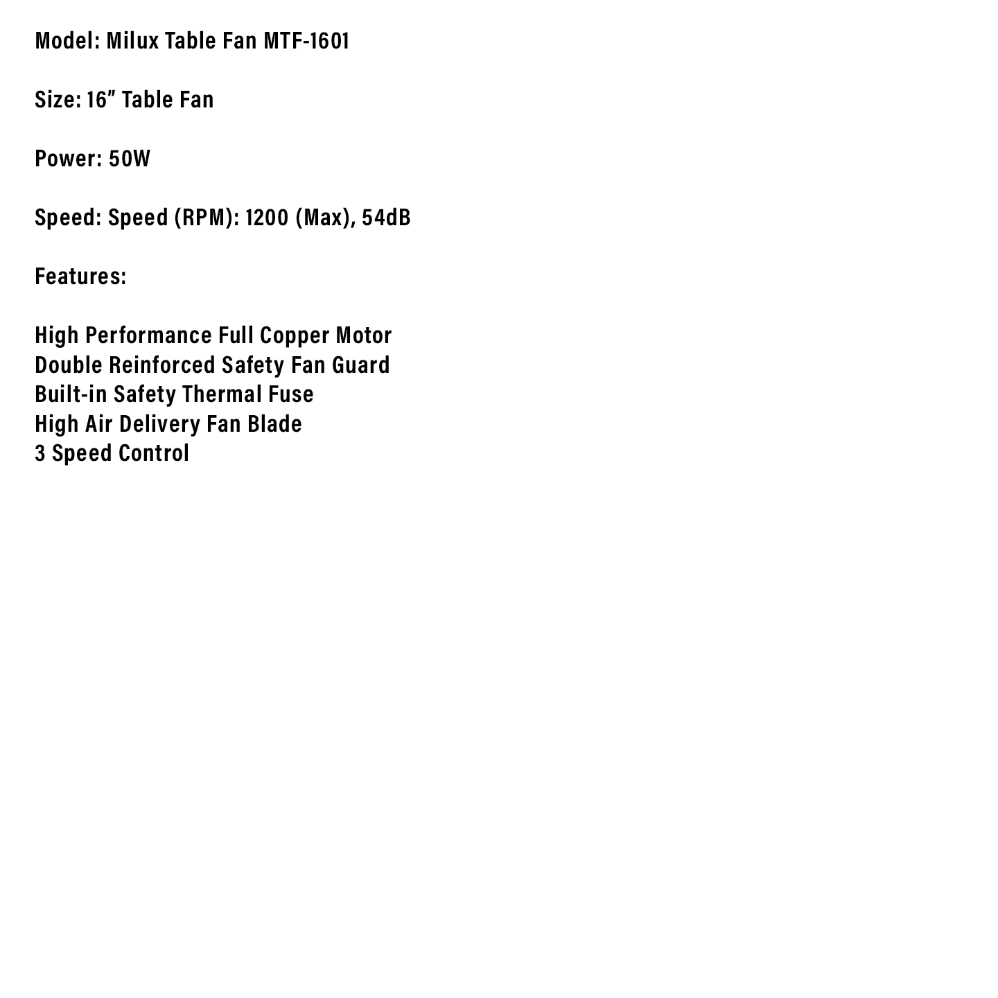 Milux 16" Table Fan (MTF-1601)