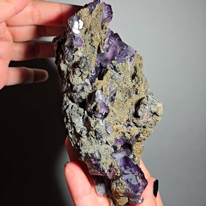 Tanzanite fluorite cluster with big dodecahedral gems - FL359