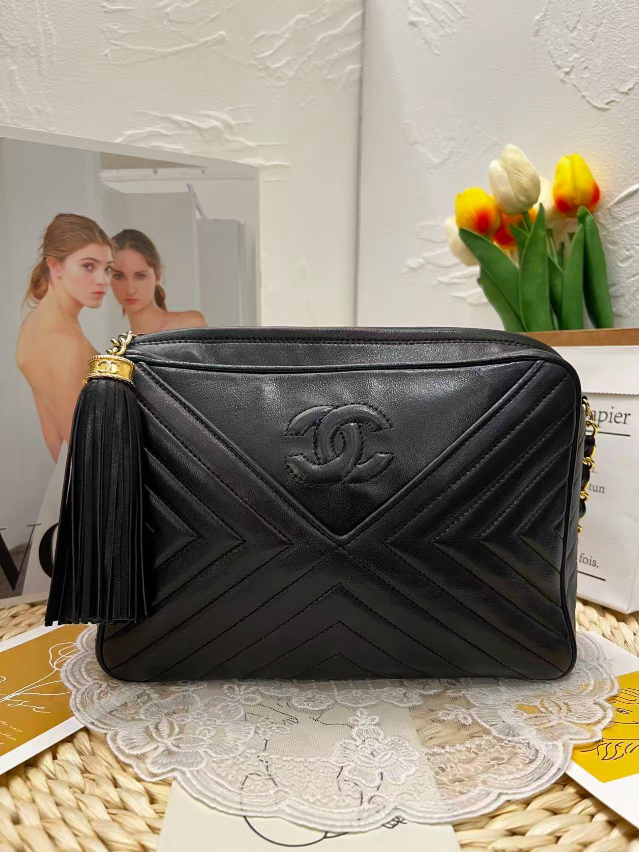 Chanel Vintage Chevron Fringe Camera Bag