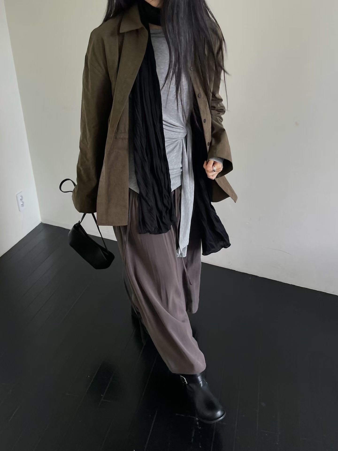 MILAE 腰間抽繩麂皮絨襯衫外套