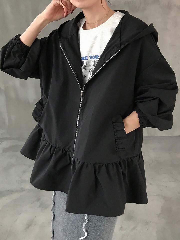 時尚荷葉邊連帽外套
