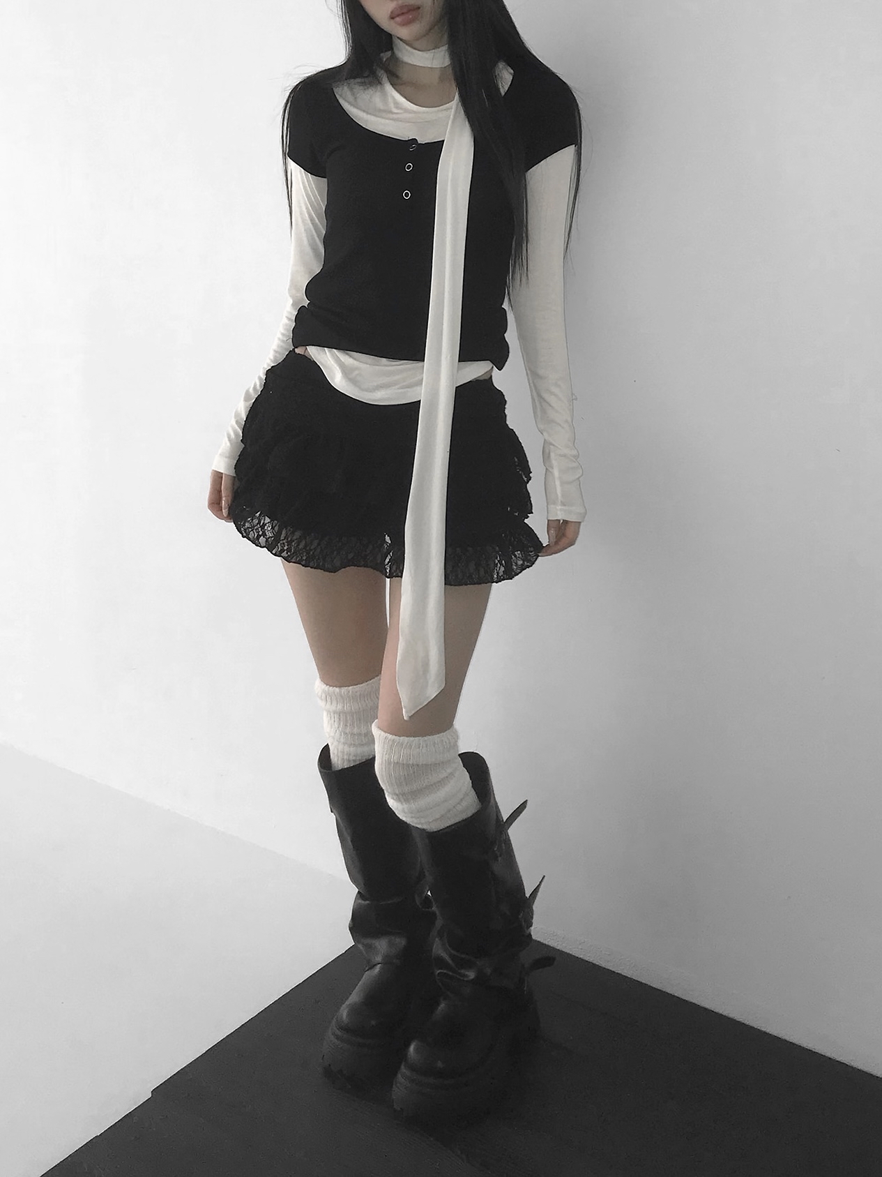 Tiered Ruffled Lace Mini Skirt