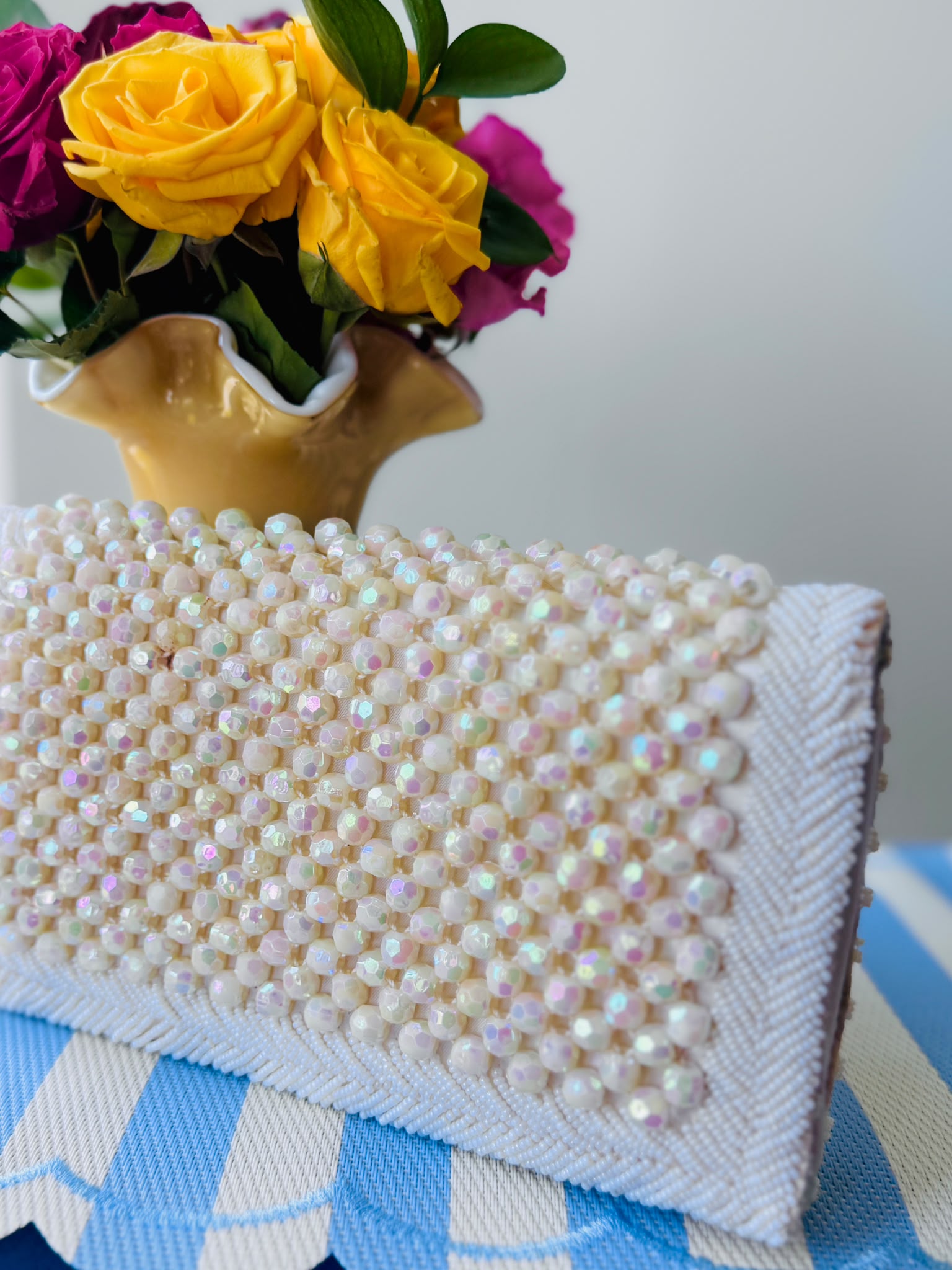C.a. 1960s Made in Hong Kong Iridescent Beaded Satin Clutch (MT2600)