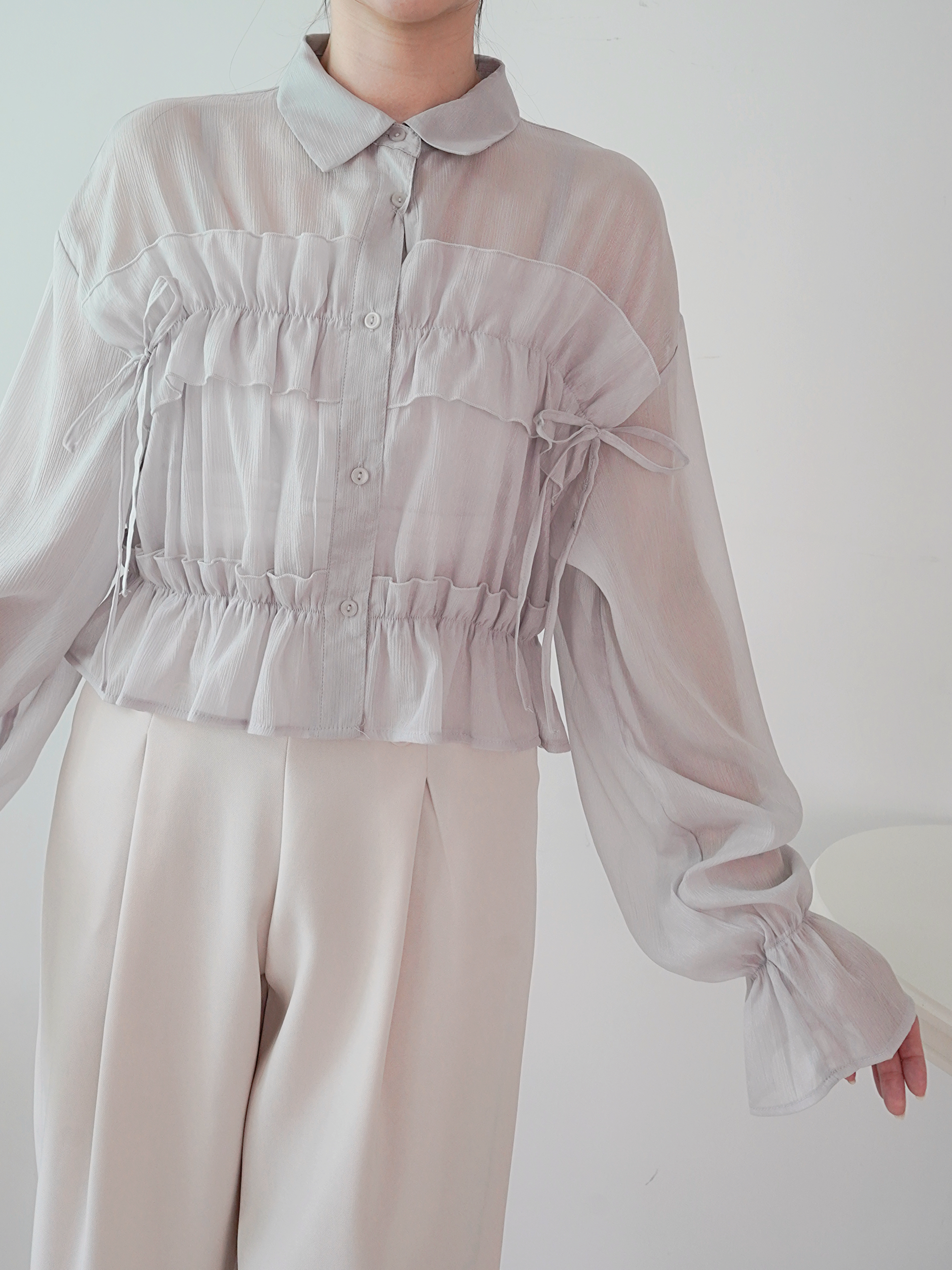 Ruffles雪紡短恤衫(JP)[淺灰色]359937