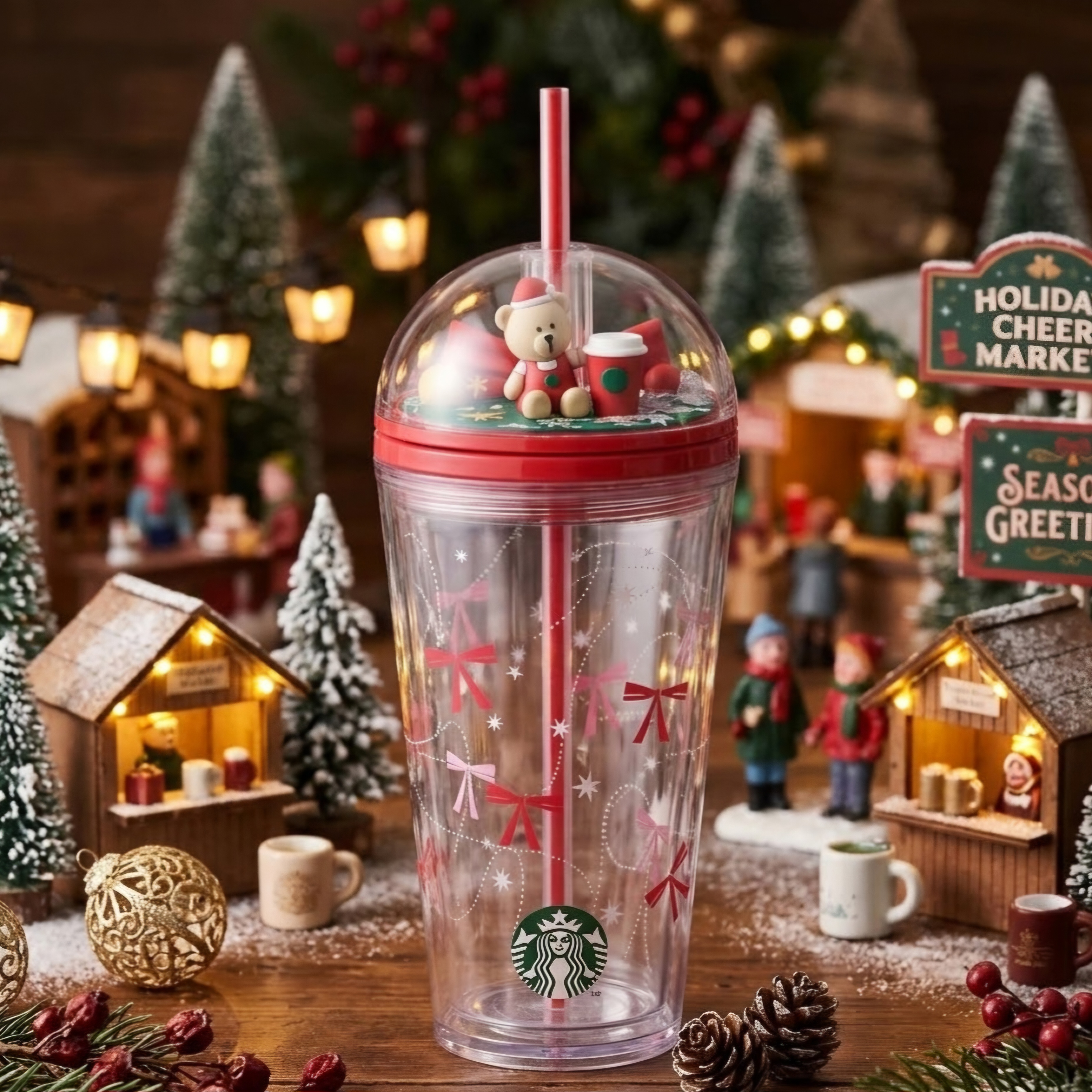 《日本 🇯🇵 STARBUCKS Colors of Holiday 聖誕系列》熊仔裝飾冷飲杯 473ml