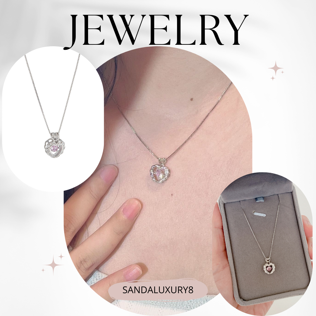 Heart Shaped Pendant Necklace Silver Chain  SandalLuxury8
