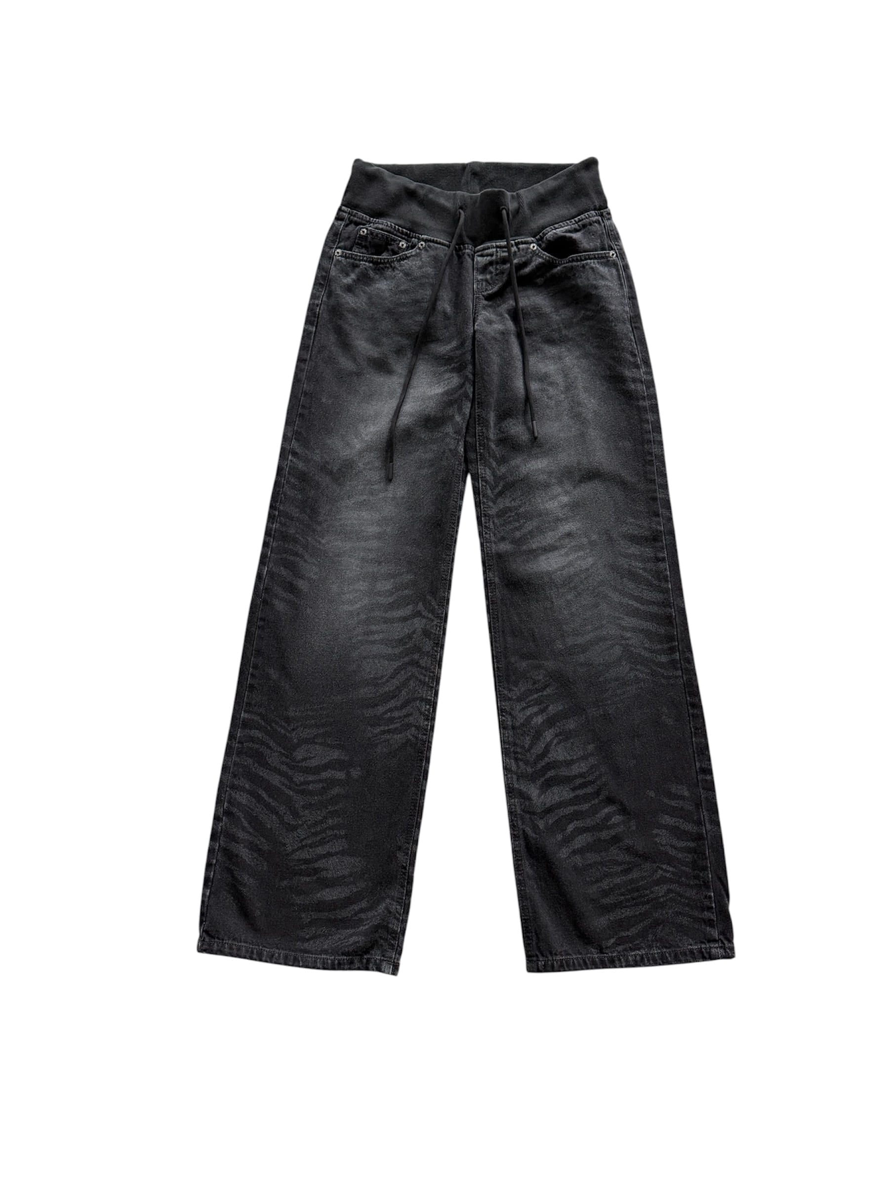 Zebra-Wash Wide Leg Denim Pants