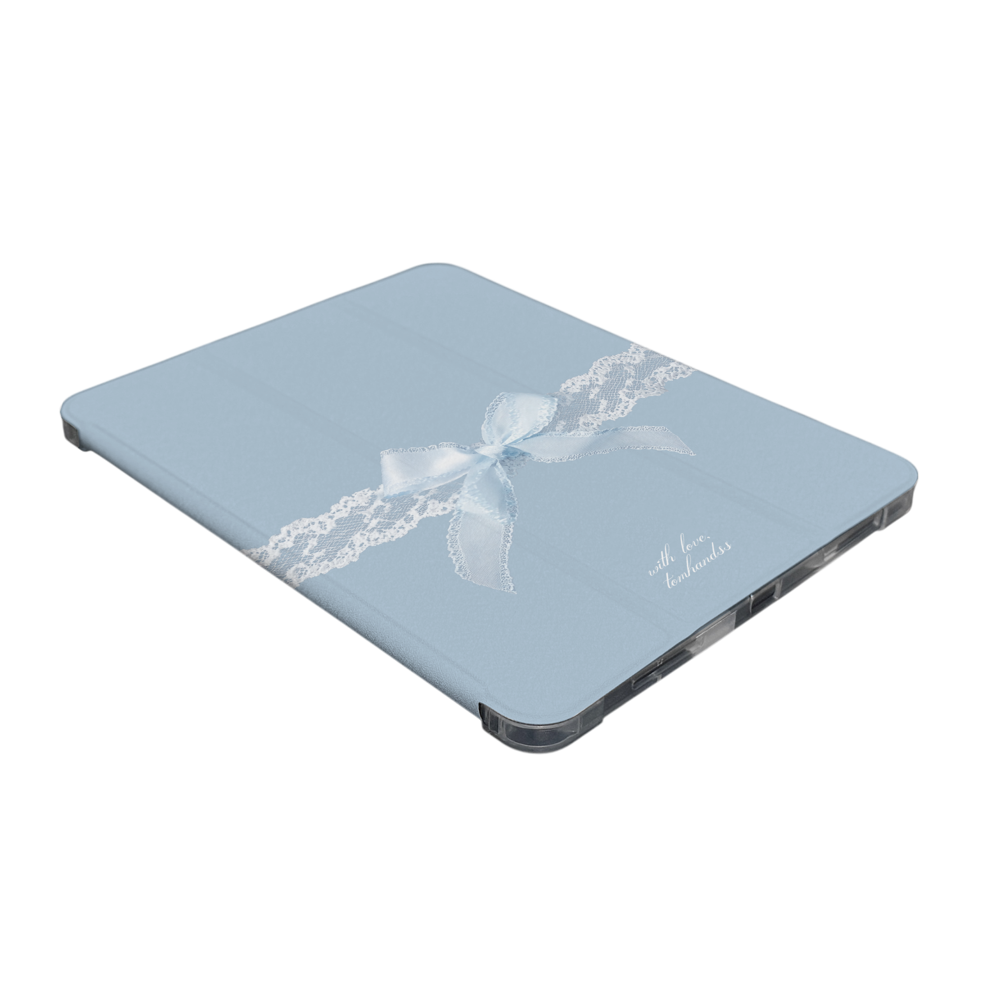 【Alice Blue Lace Ribbon】透明磨砂書本式 iPad Case