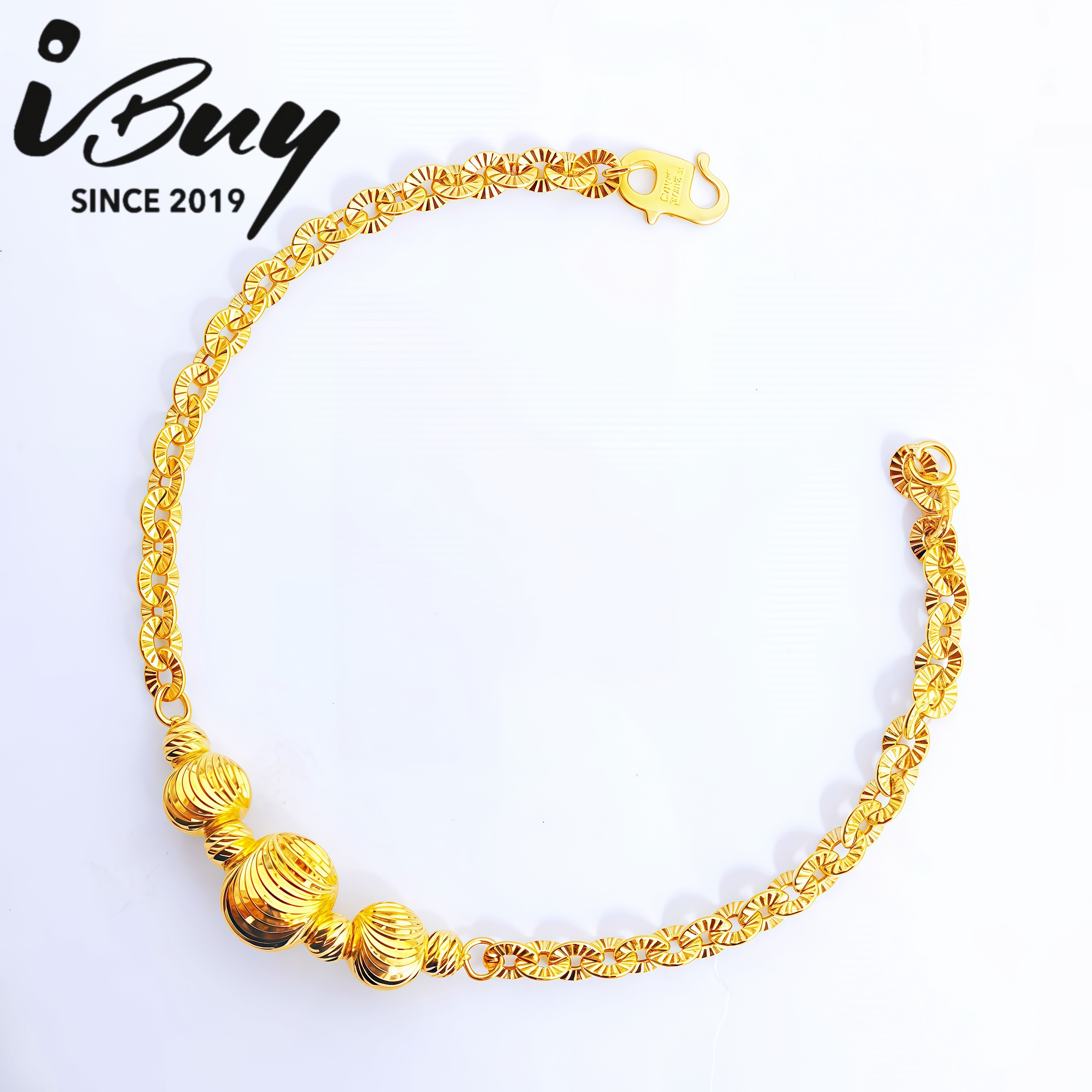 916 GOLD 3 CAT EYES BEAD POLO STAR BRACELET 916 金 三花猫眼珠太阳花手链