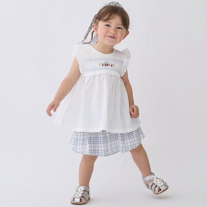 🇯🇵預訂 日本直送🇯🇵 Petit Main 三色草莓刺繡緞帶褶皺束腰上衣