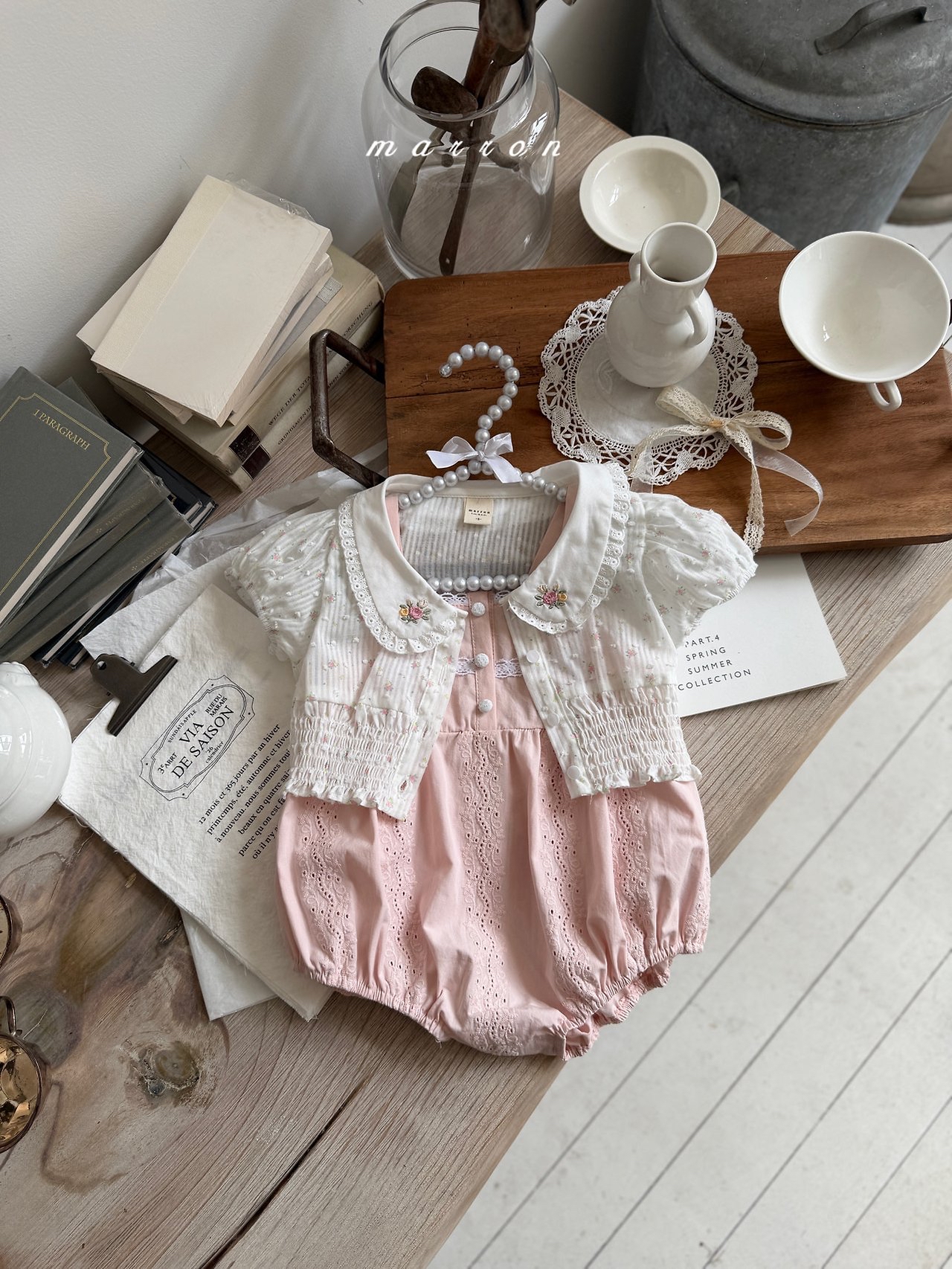 ☀️預訂 韓國直送☀️🇰🇷Marron兩色蕾絲提花花邊吊帶包屁衣