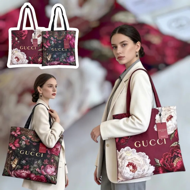 GUCCI 海外 VIP 禮贈花卉帆布托特包