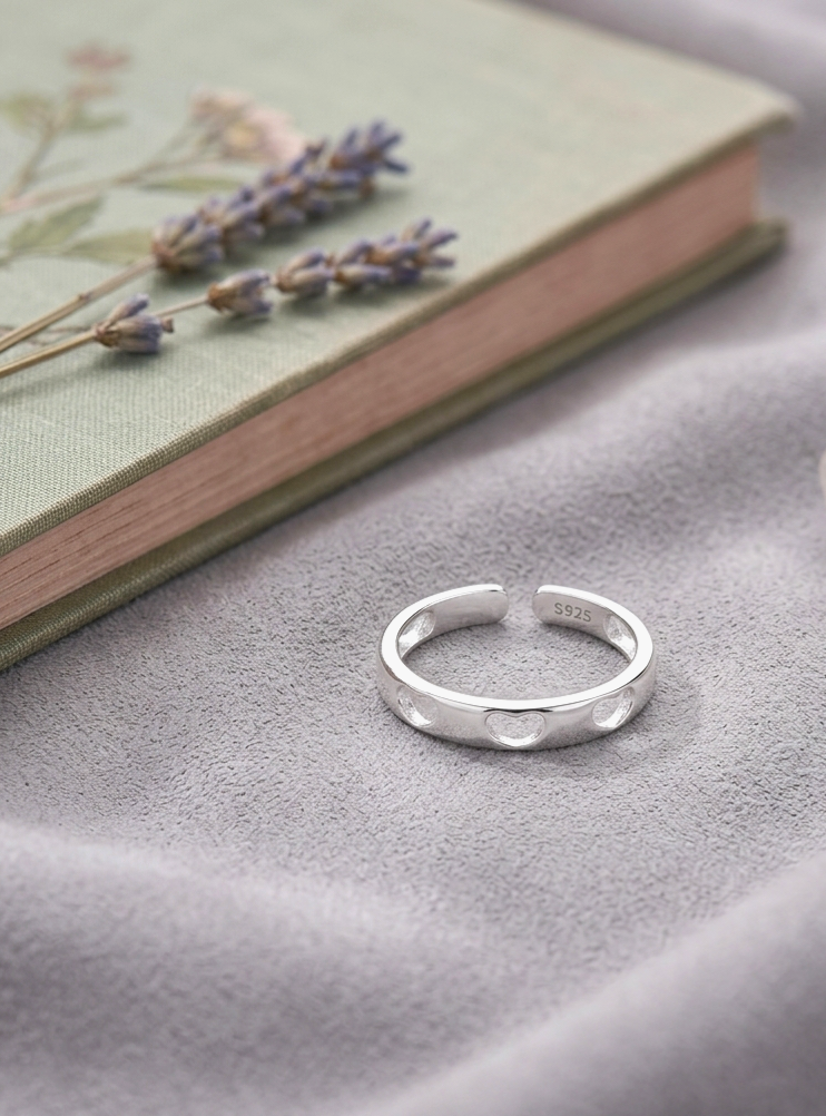 S925 -ER0073 Heart Cut‑out Pinky Ring