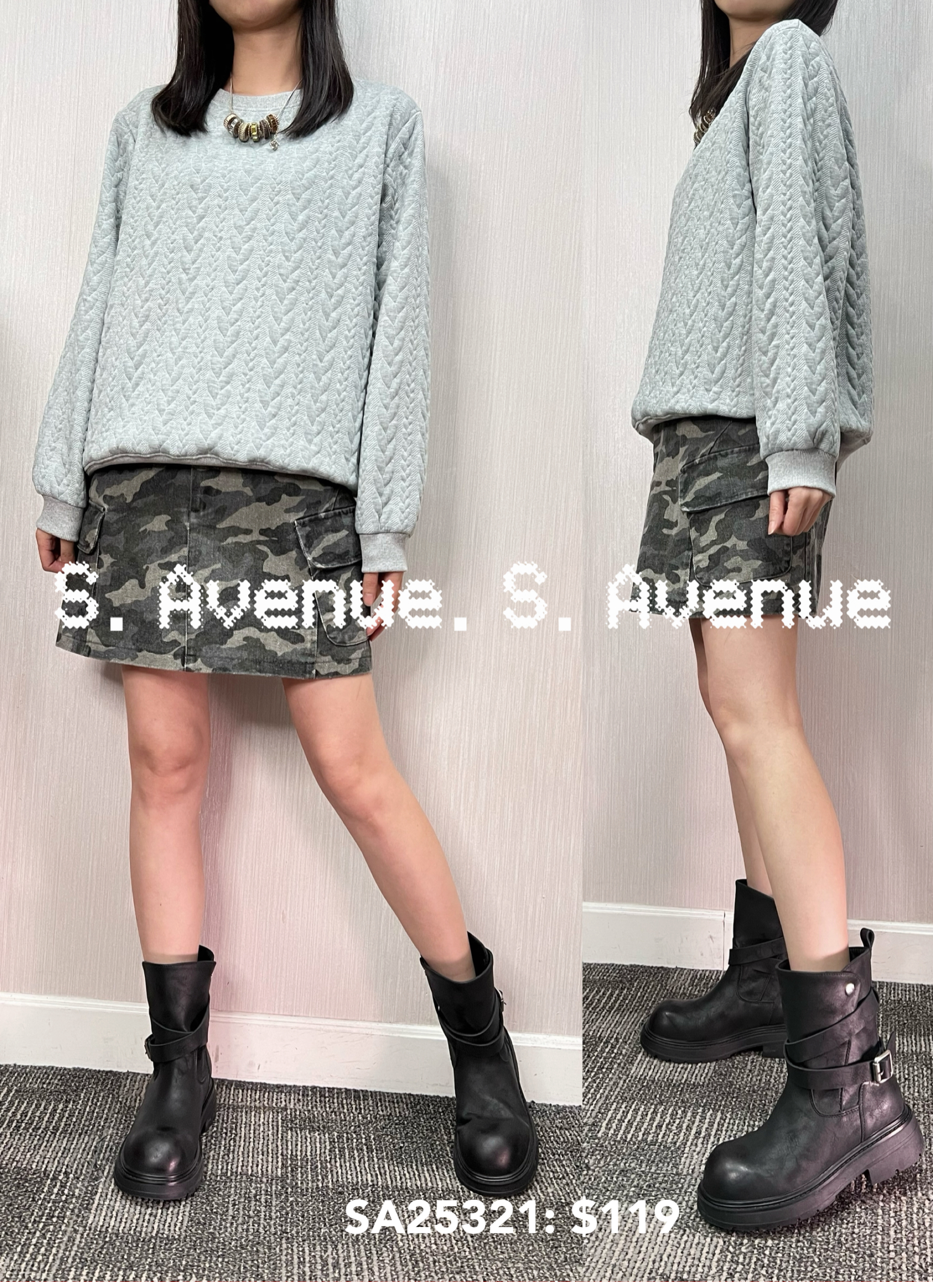 SA25321: 長袖暗突紋淨色tee