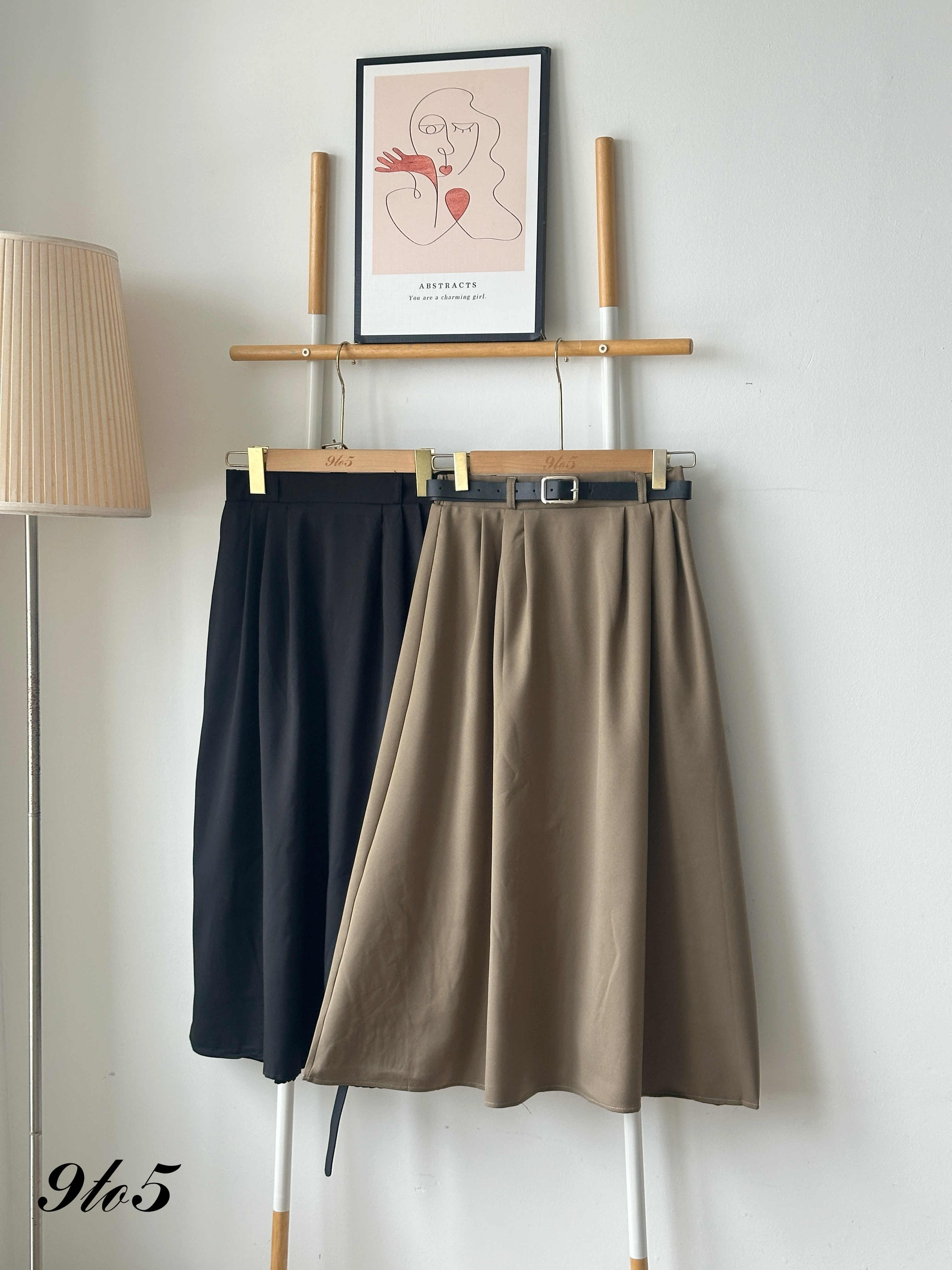 S1866 A Line Long Skirt - Black & Brown
