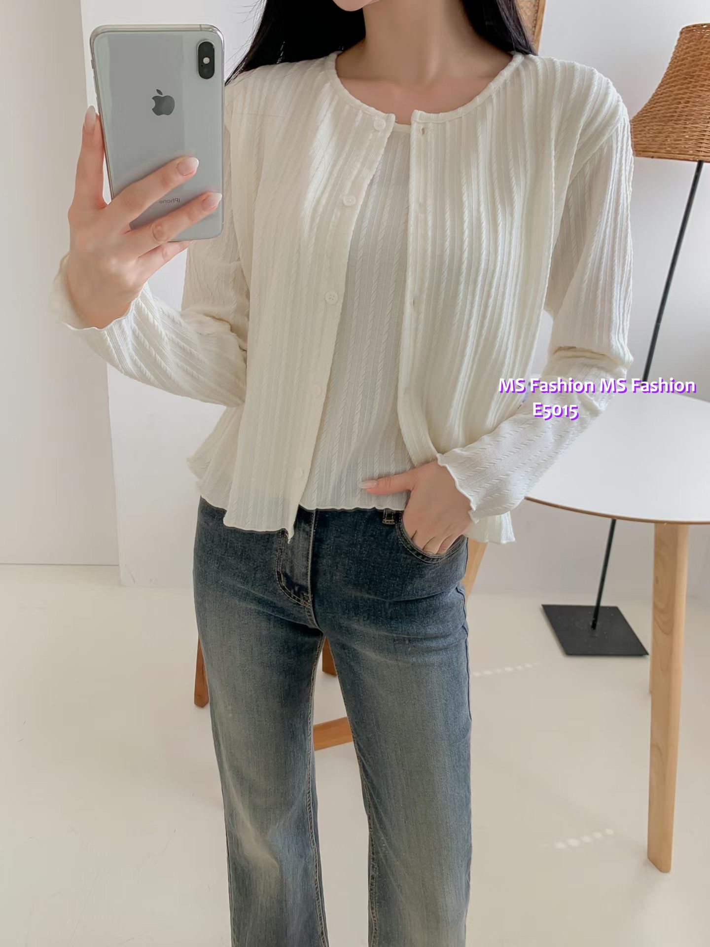 E5015 暗紋假兩件top