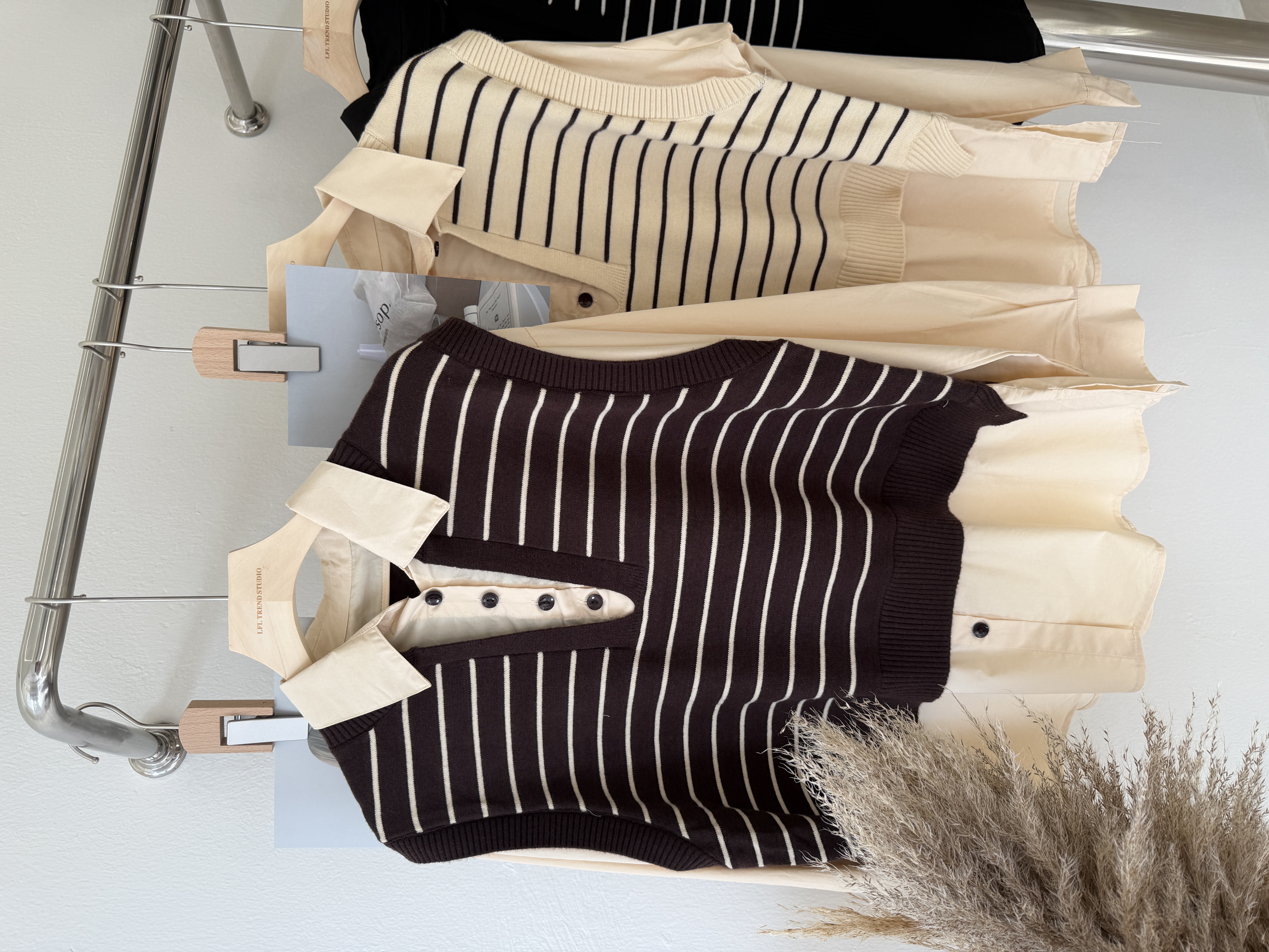 6543 韩系假两件条纹衬衫