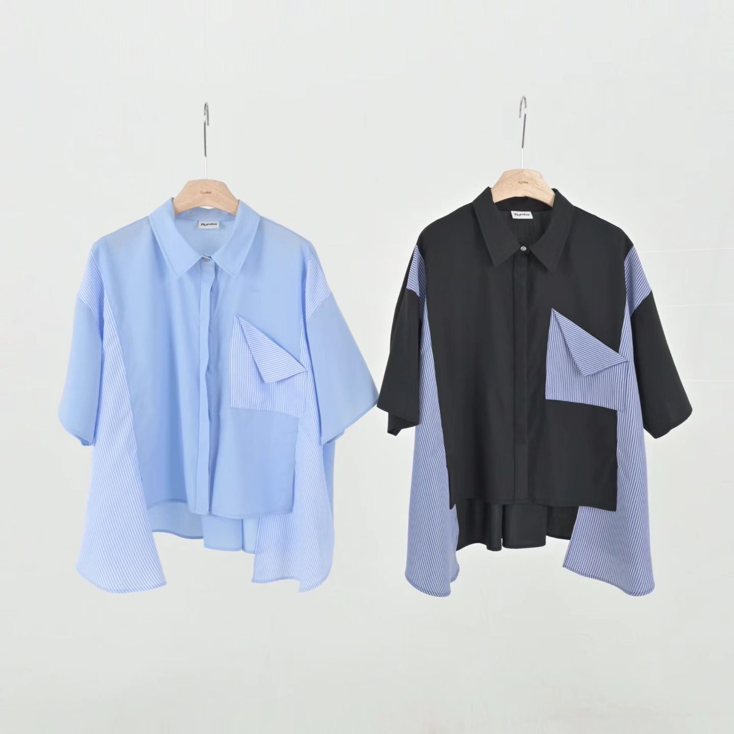 Playful感撞色條紋拼接寬鬆恤衫