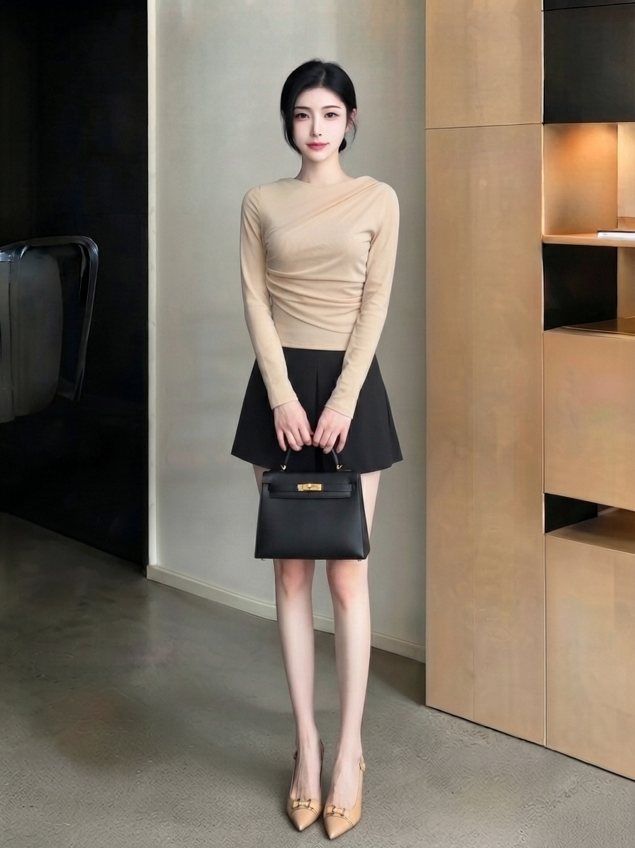 Ruched Mesh Long-Sleeve Top M236