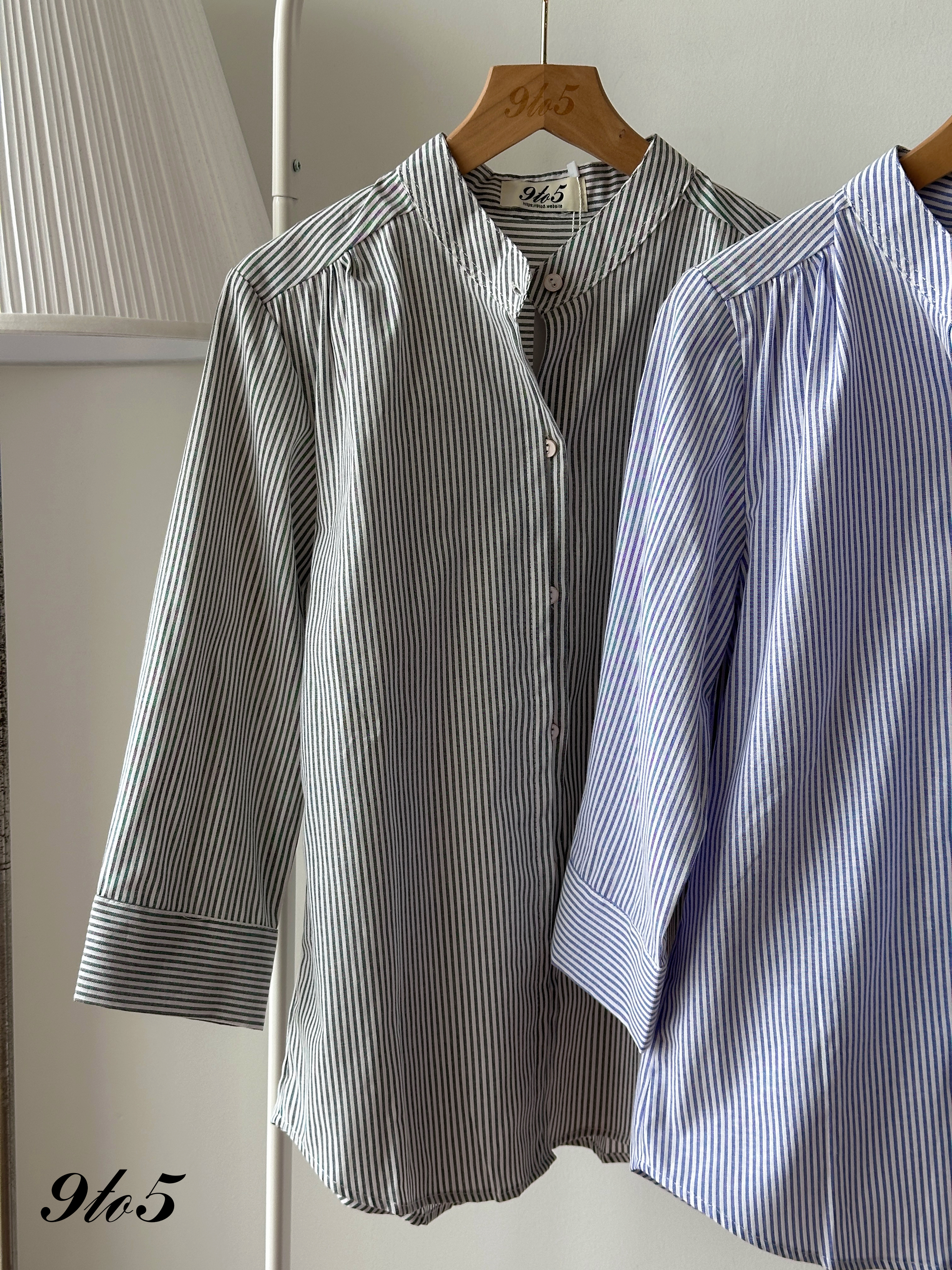T4420 Stand Collar Half Sleeve Stripe Shirt - 3 Colors 