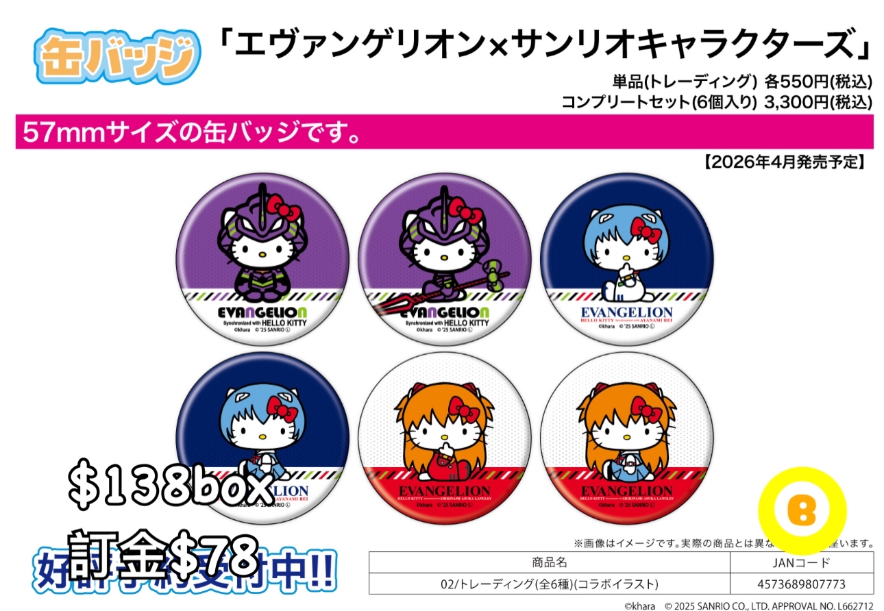 Preorder預訂4/2026年eva x sanrio 02襟章原盒