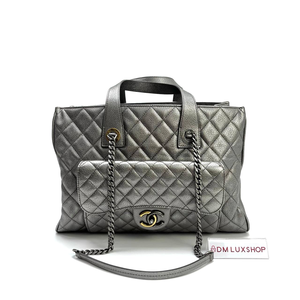 Chanel Metallic Silver Front Pocket Tote Bag (Serial 23, Year 2017)
