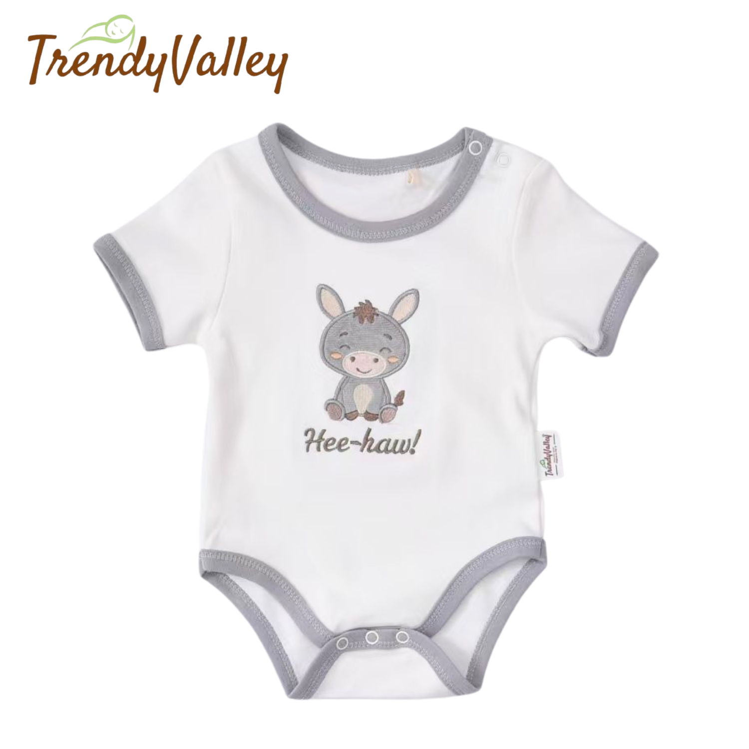 Trendyvalley Organic Cotton Short Sleeve Baby Romper ( Donkey Hee-Haw)
