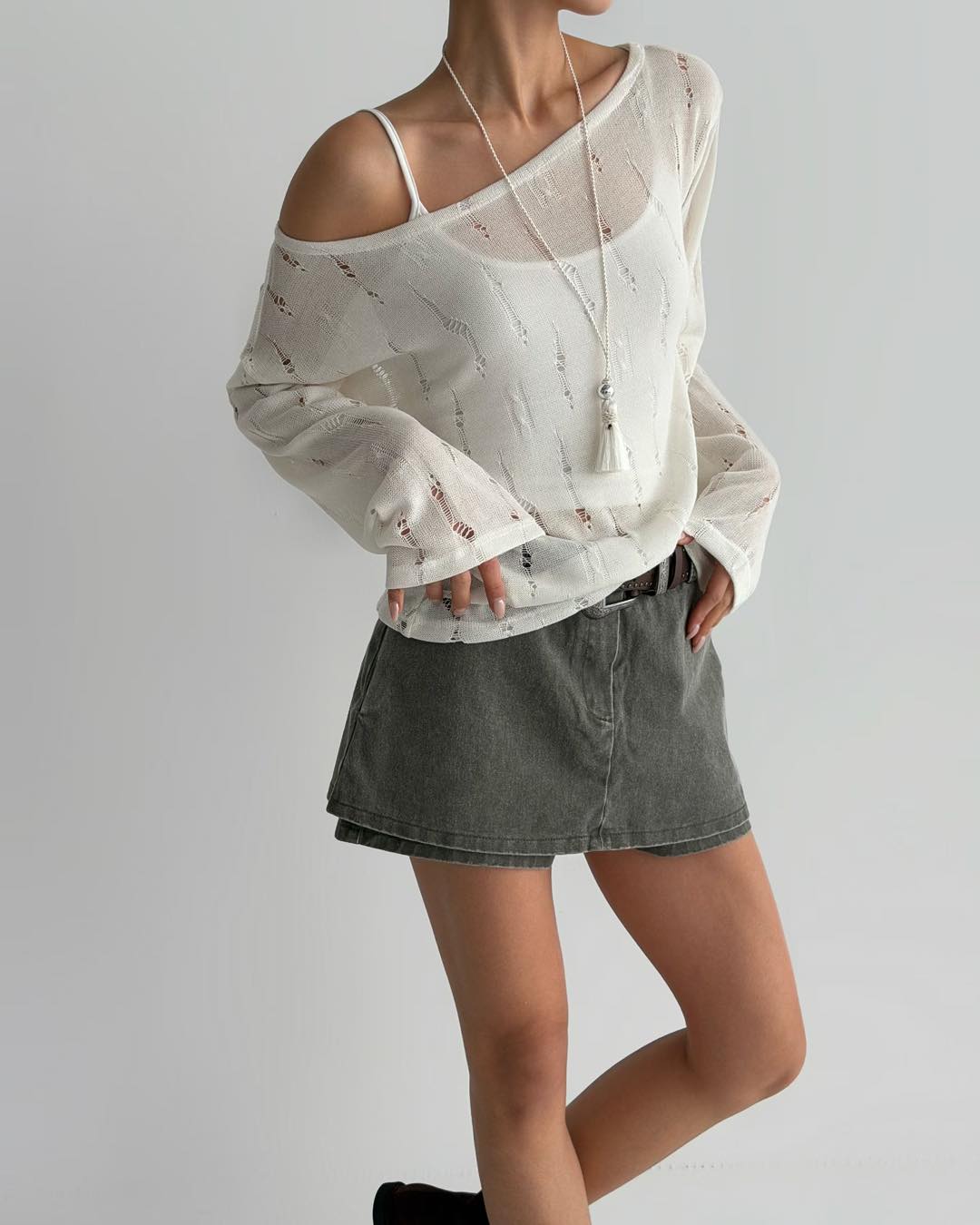 空氣感斜膊針織