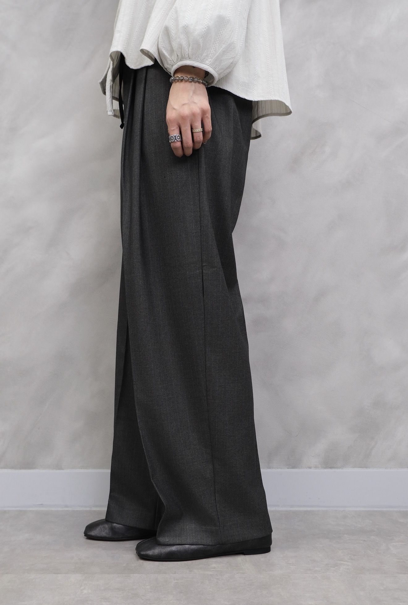 Drawstring Pleated Wide Trousers #pt84