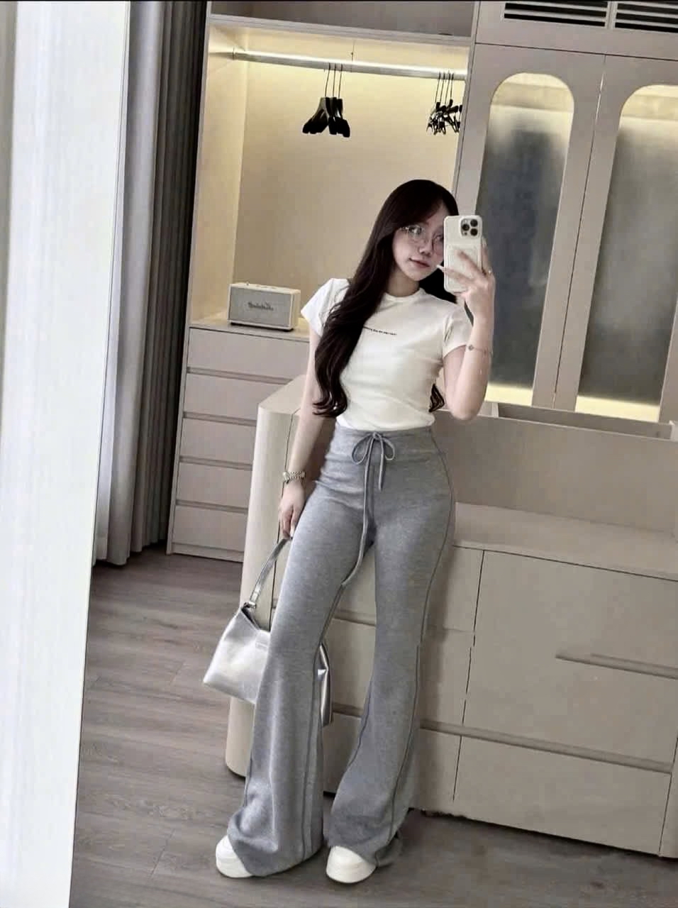 女士休閒高腰喇叭褲