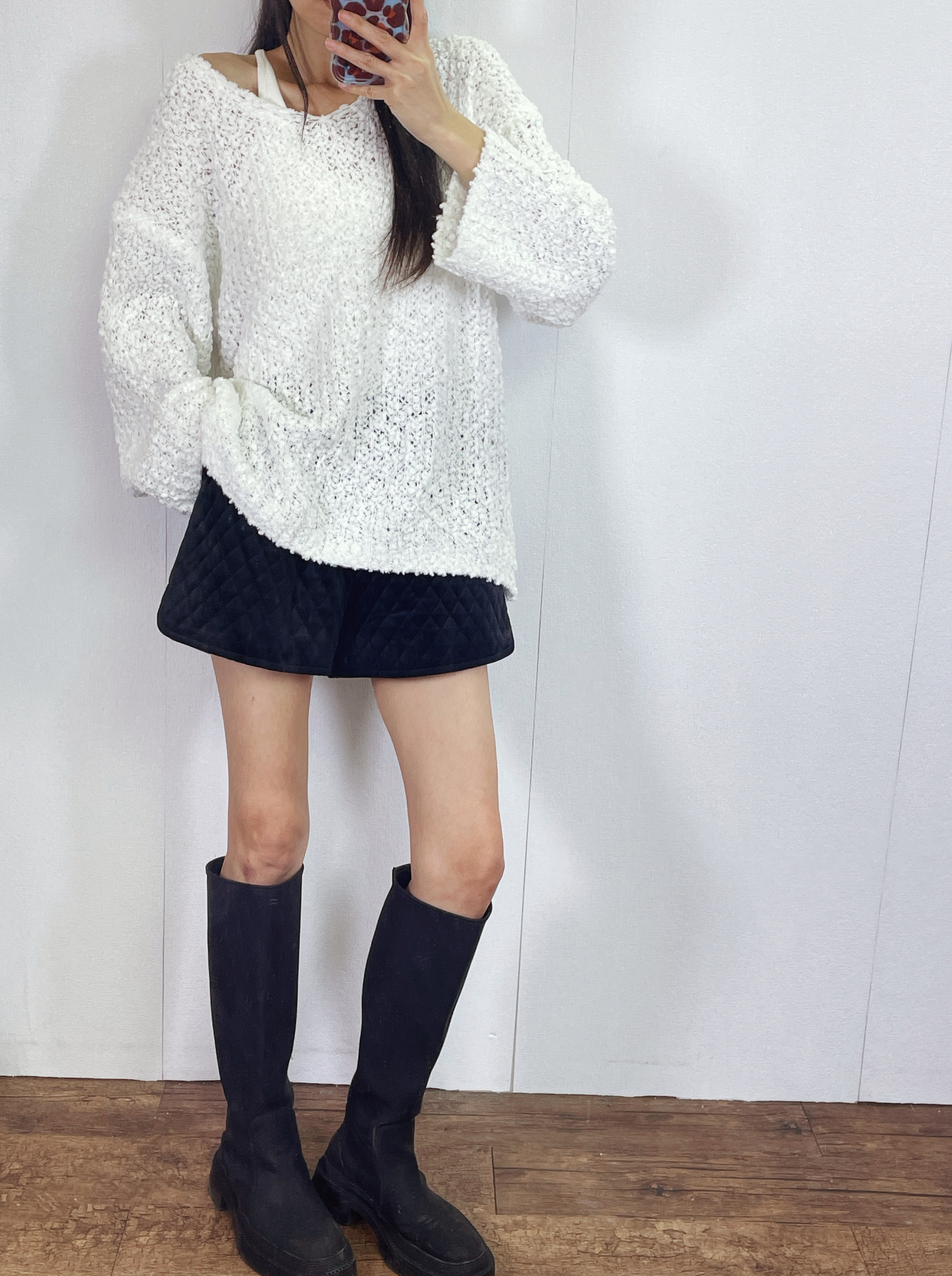 K5530 毛巾針織料V領長身top