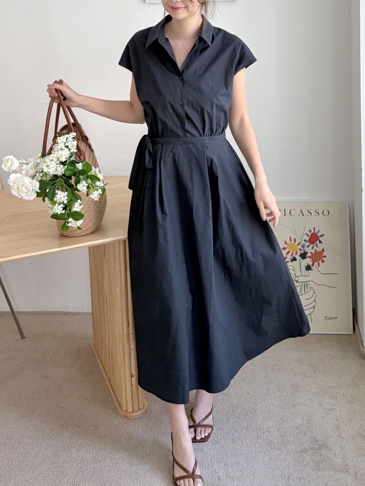 Elasticated Waist Shirt Dress (Navy)
