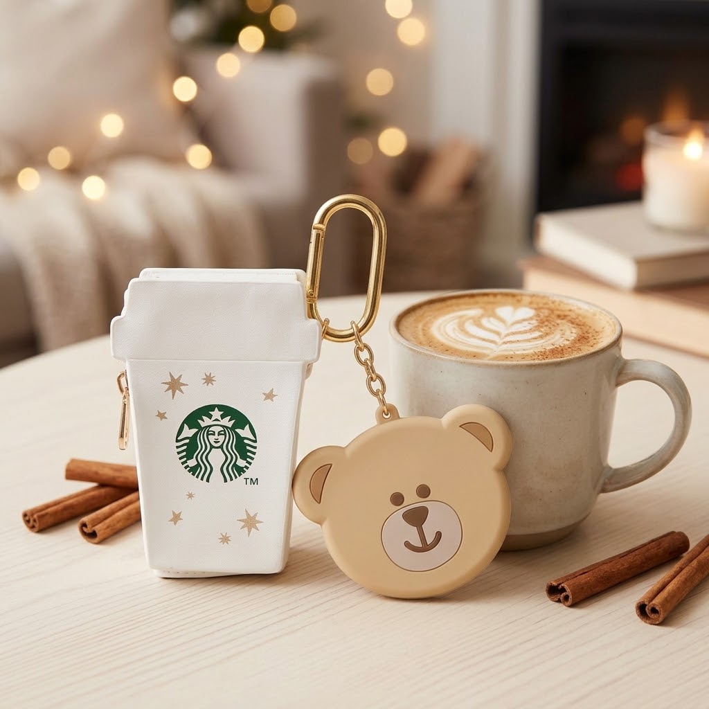 《日本 🇯🇵 STARBUCKS Colors of Holiday 聖誕系列》咖啡杯型收納包鎖匙扣(附鏡子)