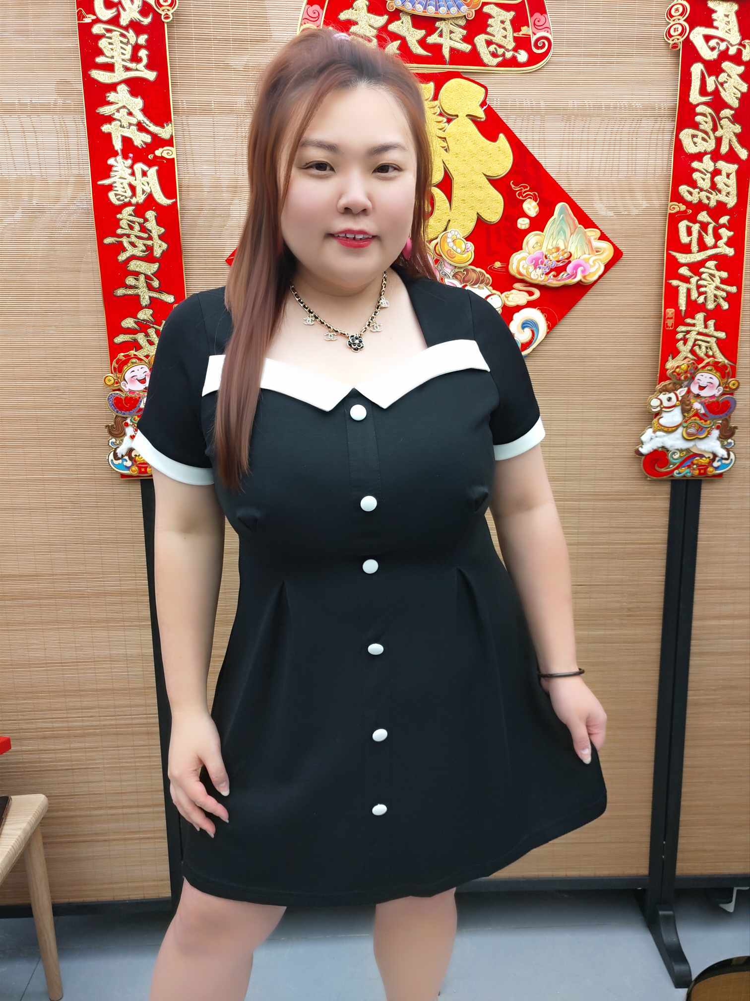 DDG06 TW#6051 拼色宽八领设计小洋装