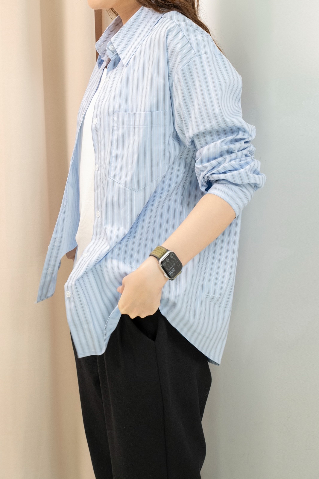直間紋Smart causal 襯衫（藍啡間）