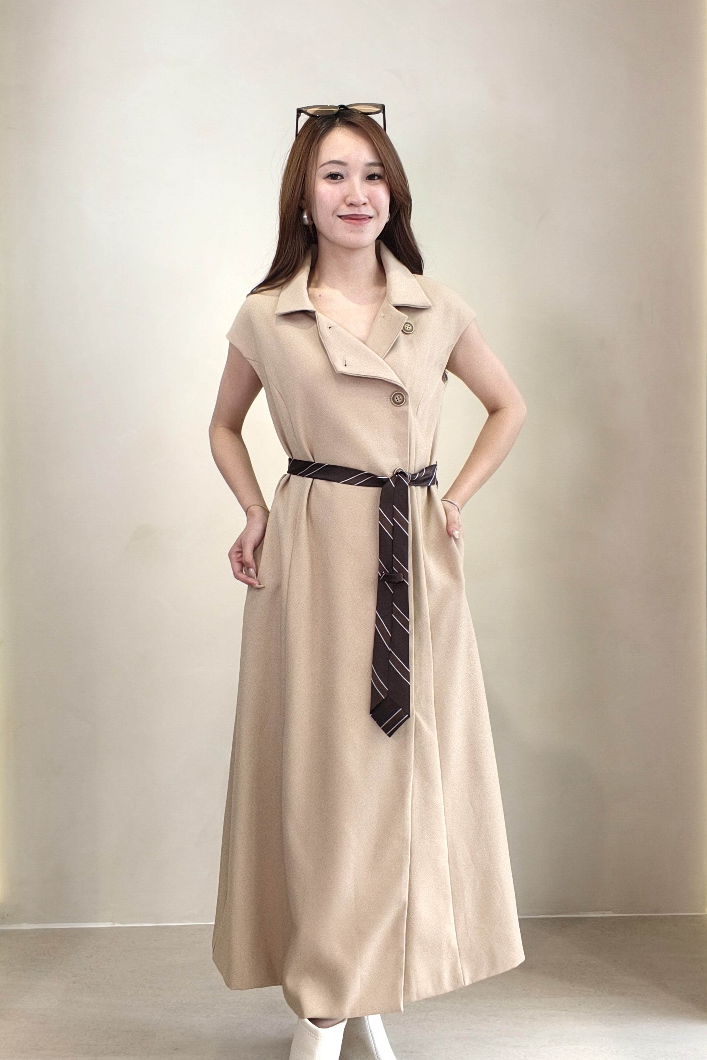 14241306 Belted Button-Front Midi Dress