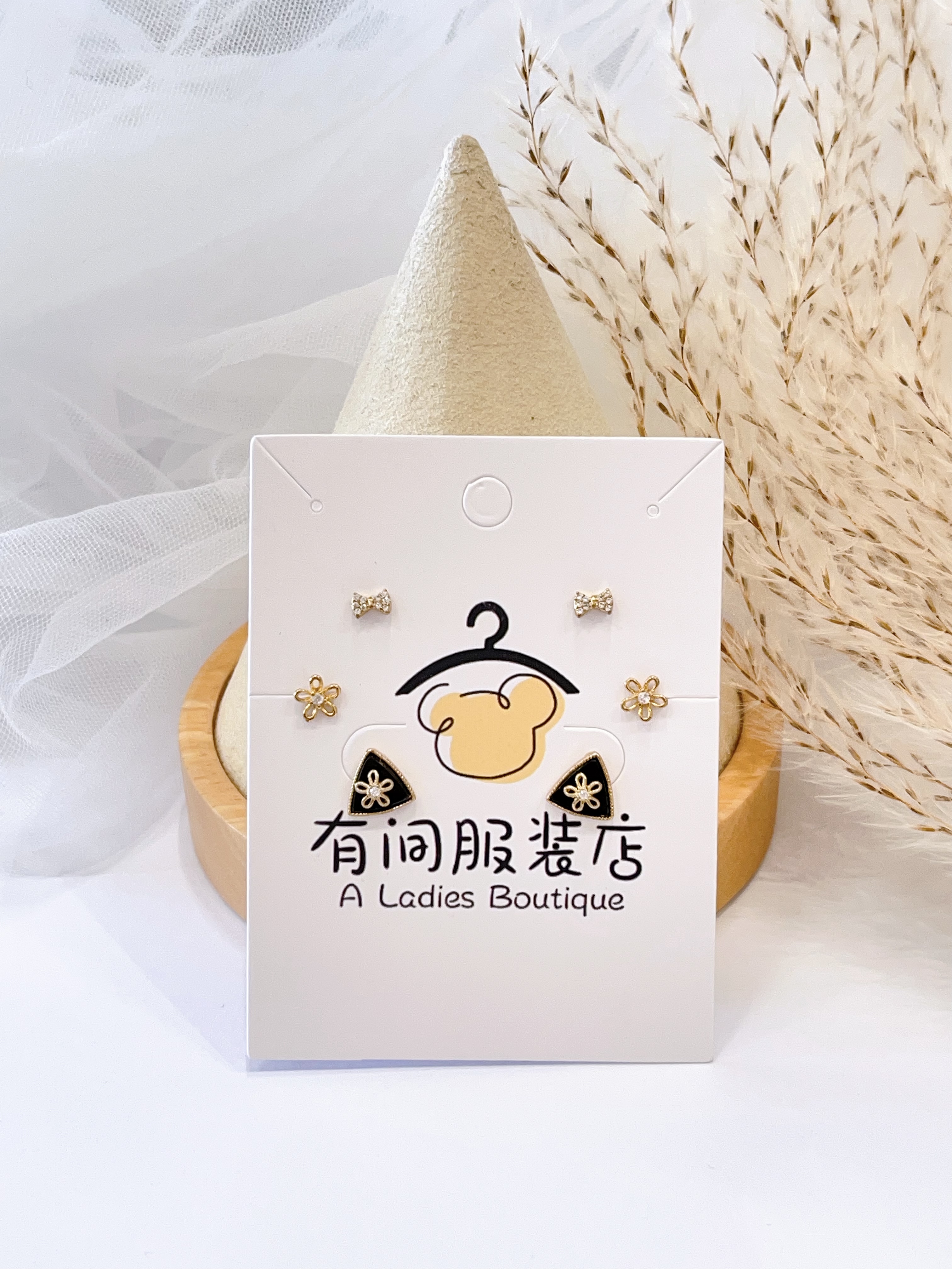 花朵蝴蝶结耳环套装