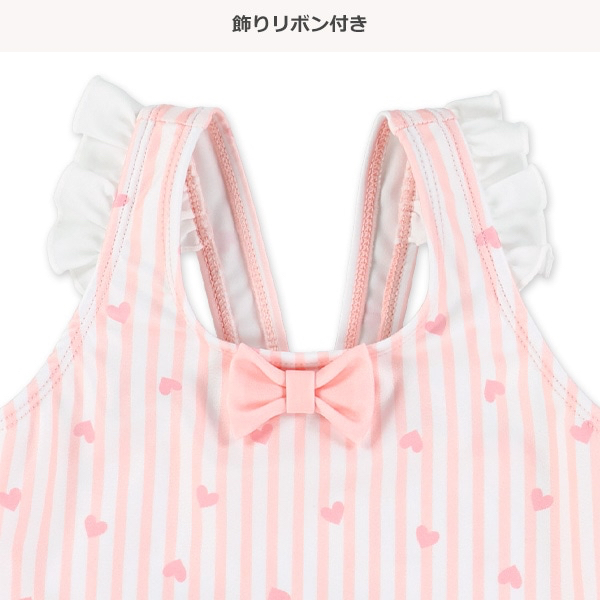 🇯🇵預訂 日本直送🇯🇵愛心滿印條紋荷葉邊連身泳衣