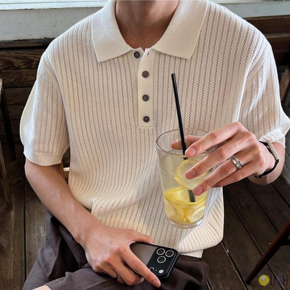 【100%保證韓國直送】Washable Linen Blend輕透鏤空翻領短袖針織Polo 👕 [6 color] RG165911