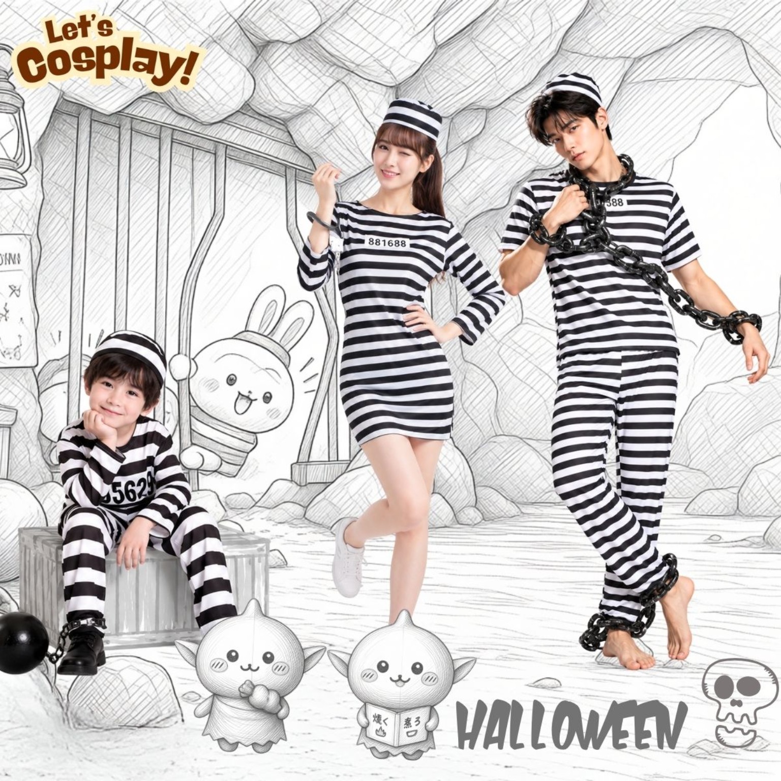 兒童萬聖節囚犯服裝 Kids Prisoner Costume｜學校表演家庭主題裝 S–XL｜COS1263