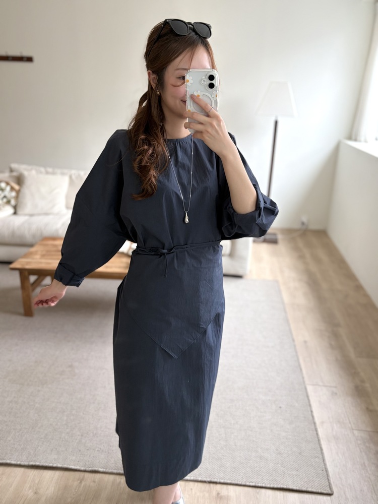 Wrap-Accent Dress (Navy)