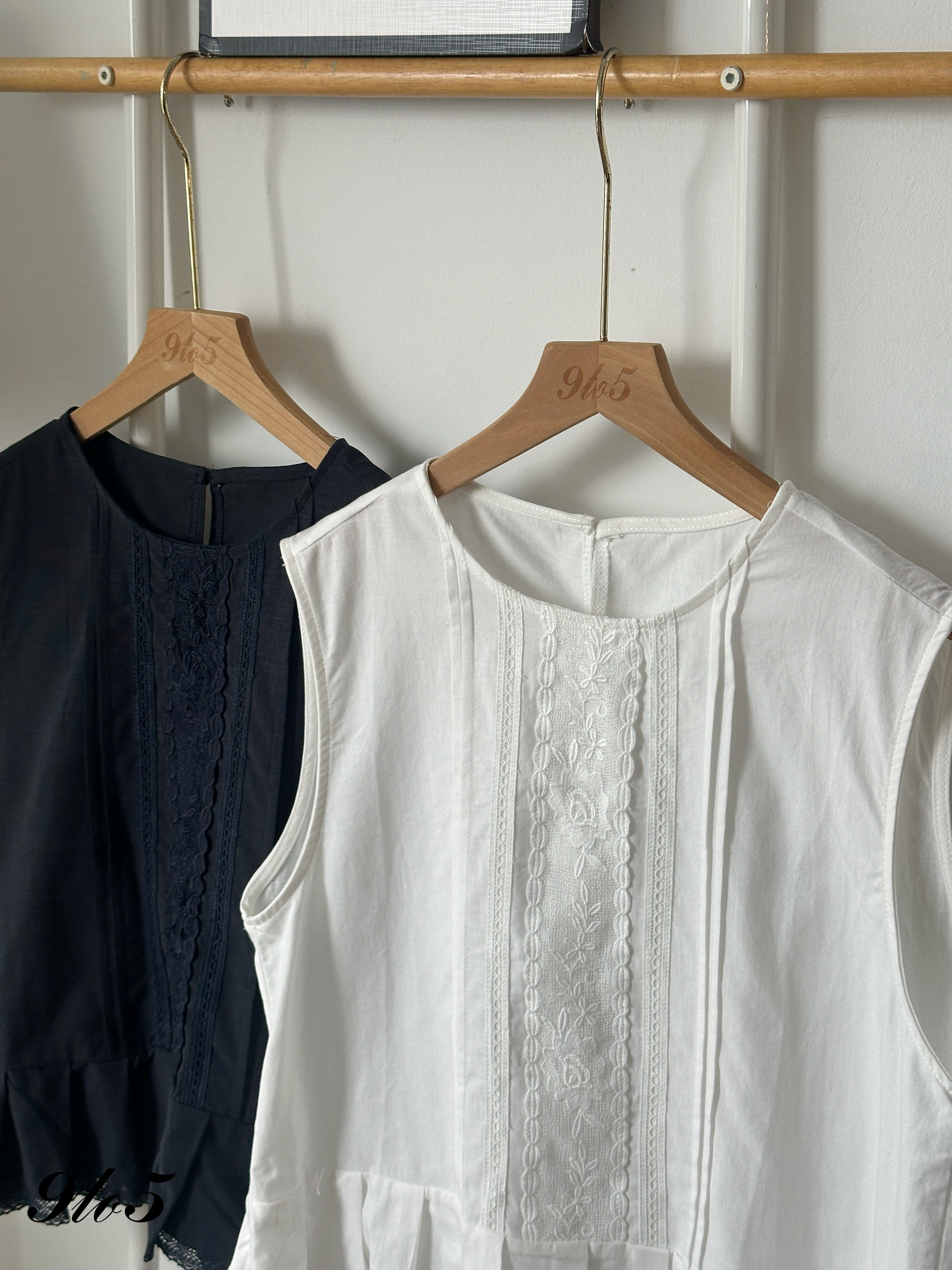 T4209 Sleeveless Top Lace Trim - Blue & White
