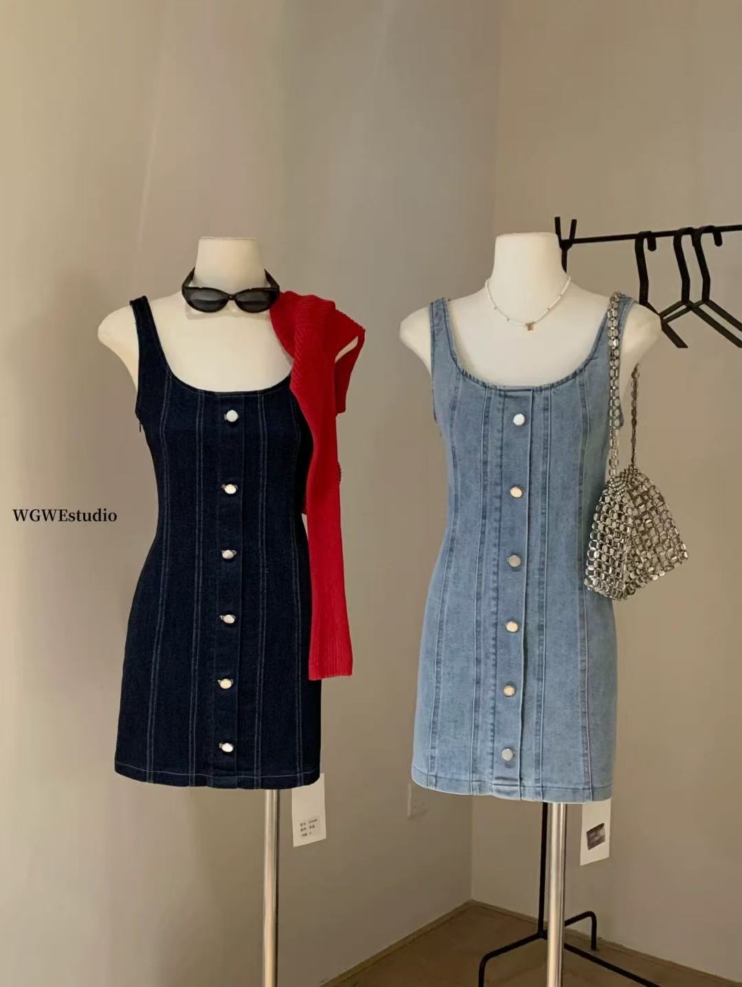 DR363复古蓝色牛仔裙