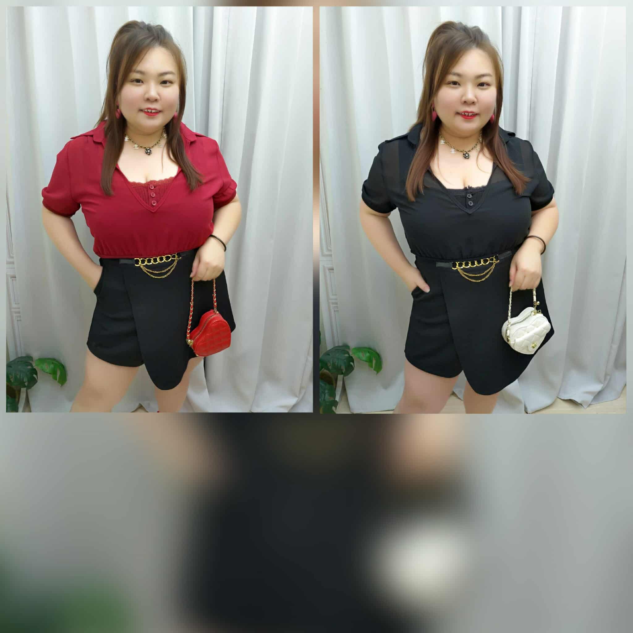 TW#2881 假两件大V领附垫上衣