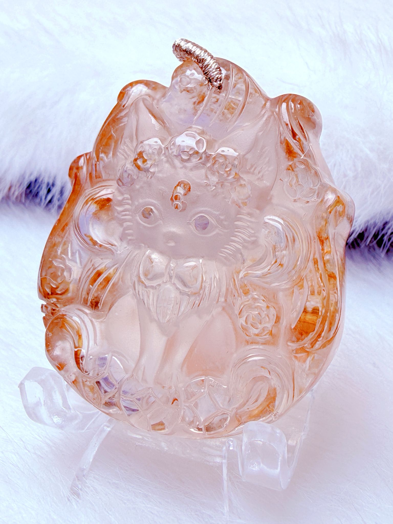 K00052 黃膠花花花九尾狐 - 吊墜/手牌兩用款(上下孔)