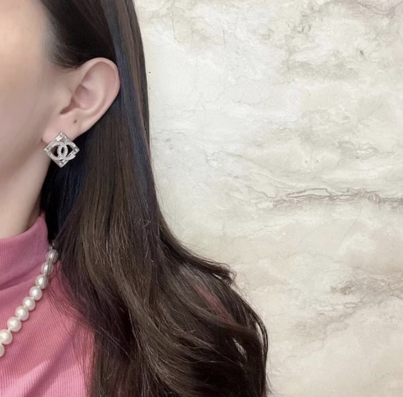 Chanel 香奈兒 雙 C 鑽石方塊耳環