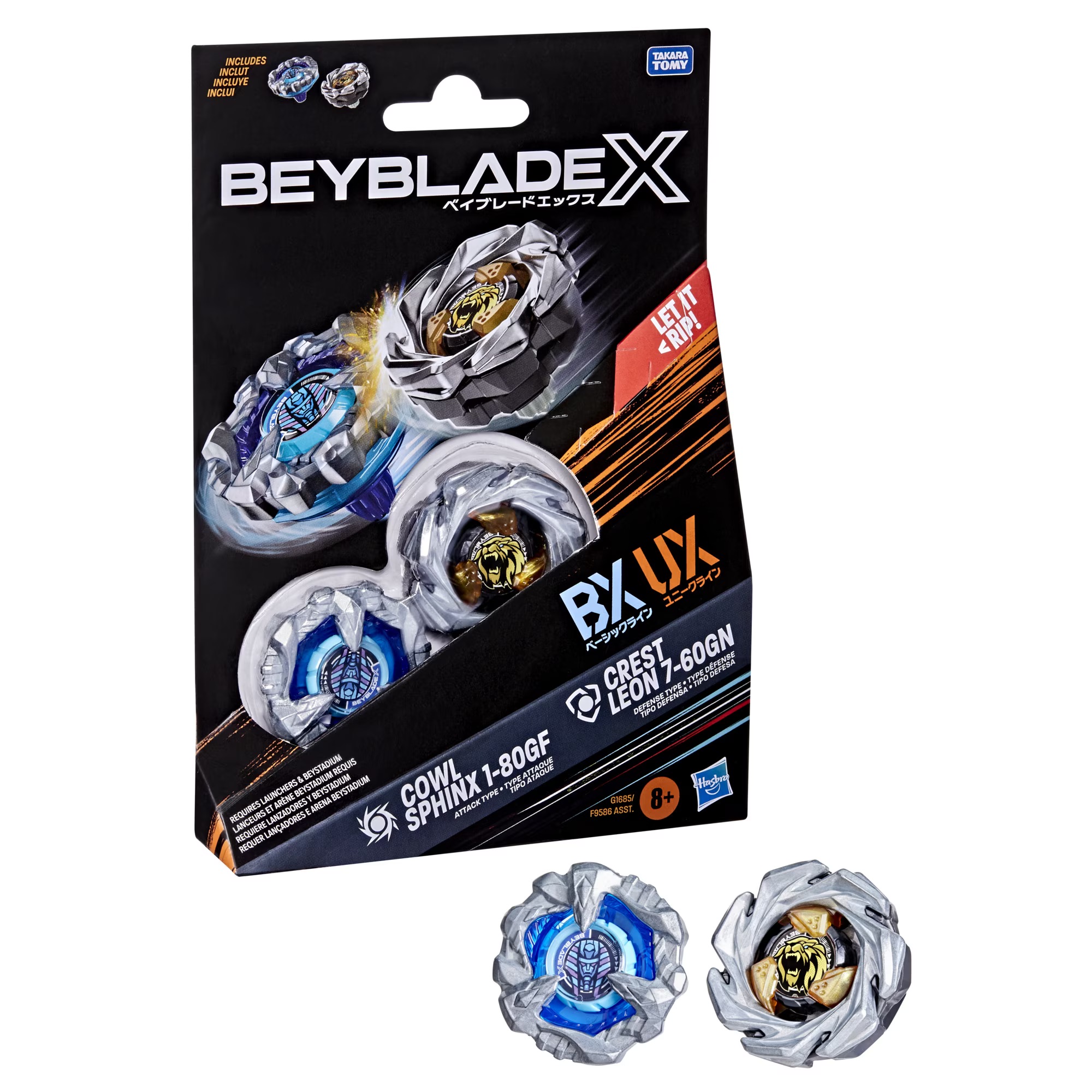 【攻防一體】爆旋陀螺 X 人面獅身 + 雄獅皇冠 Beyblade X Cowl Sphinx 1-80GF & Crest Leon 7-60GN Dual Pack Set  - 爆發進攻/極限防禦
