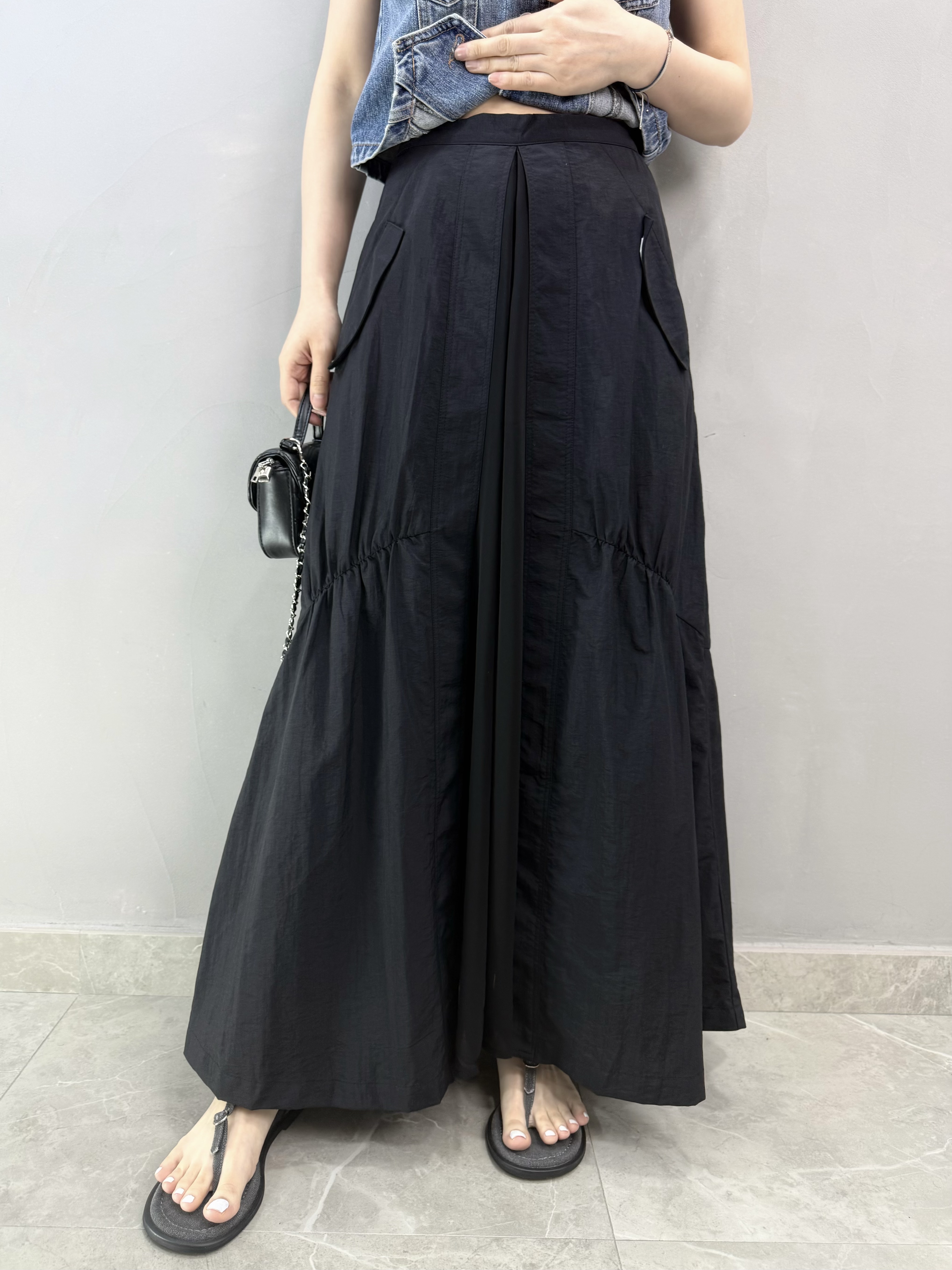 N79 拼雪紡開叉長裙