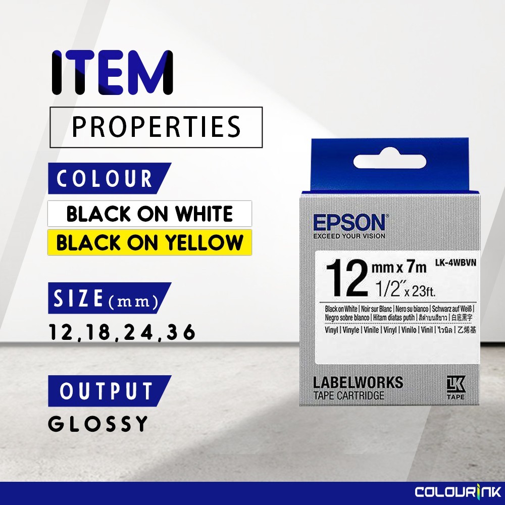 Epson Original Vinyl Laminated Sticker LK-Tape 4WBVN 5WBVN 5YBVN 5WBVN 6YBVN 7WBVN 7YBVN for Labelworks Printer